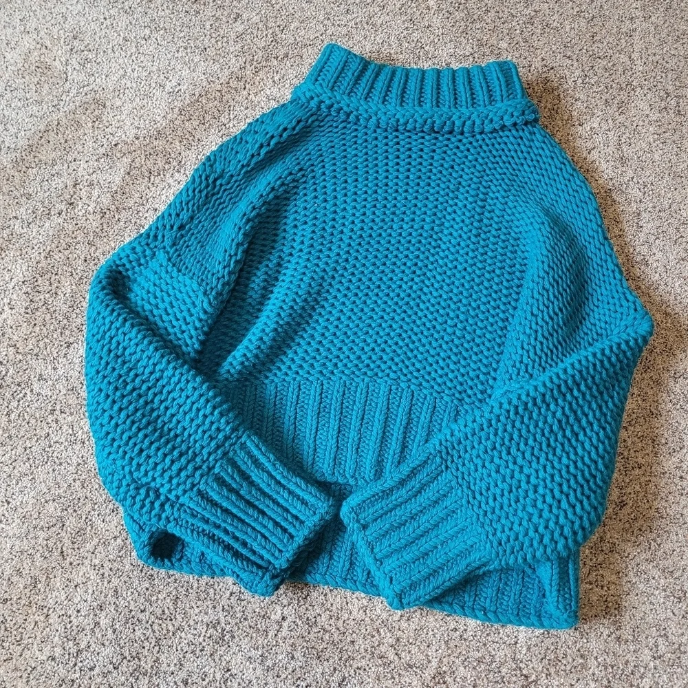 Free People My Only Sunshine Knit Chunky Teal Sweater Size Medium